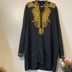 LUC MATTON African Dashiki Black and Gold New with stags XXL